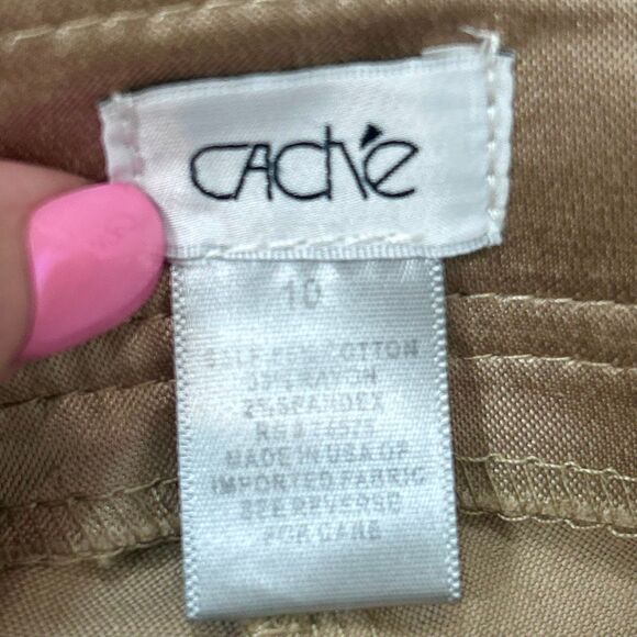 Cache Gold Dress Pants Womens 10 Beige Flare Leg Stretch Cotton Trouser Shiny - Picture 7 of 15